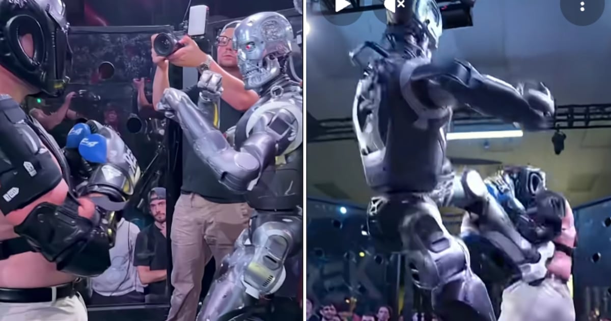 Un influencer se calzó los guantes contra un robot de casi dos metros y la pasó mal: terminó con la mano rota en San Francisco